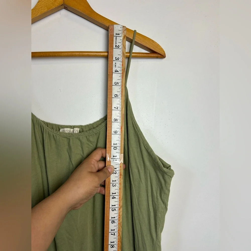 Sold Synergy Maxi Dress Women L 100% Organic Cotton Elegant Green Slip Sleeveles - Picture 9 of 12